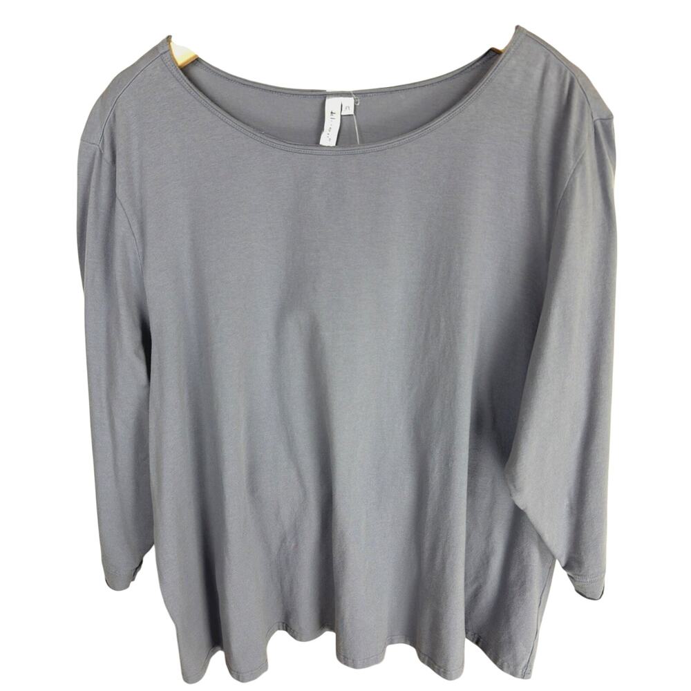 NWT Kleen Gray Scoop Neck Three Quarter Sleeve Cotton Blend Top Size 1X
